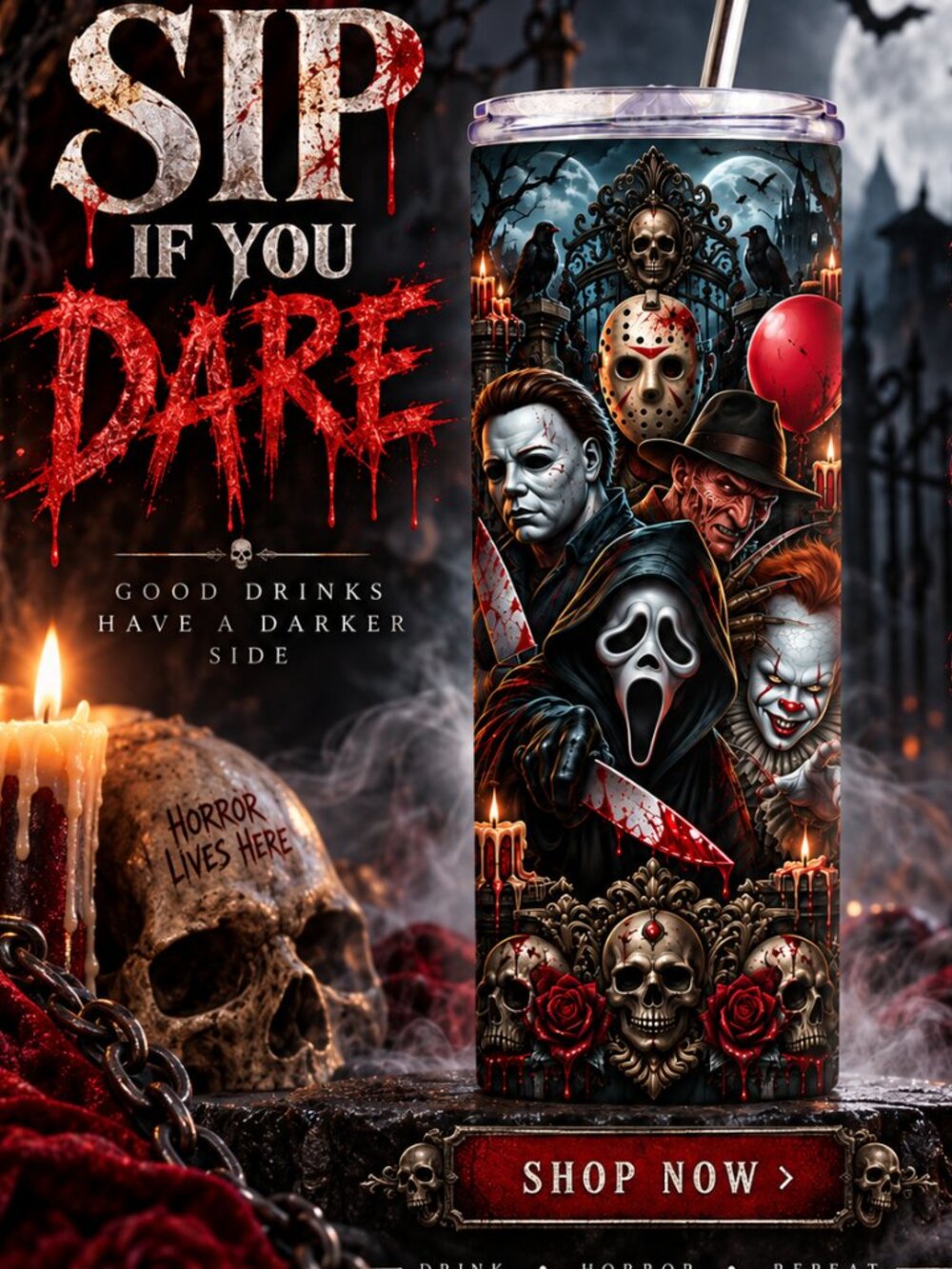 Horror Movie Tumbler 20oz or 30oz | Halloween Horror Fan Gift